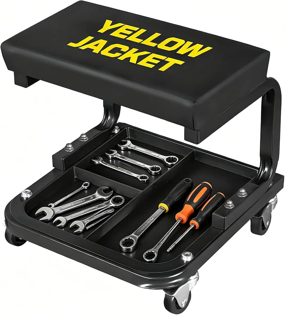 YELLOW JACKET Mechanic Rolling Stool 250 Lbs Capacity, Garage Stool on Wheels...