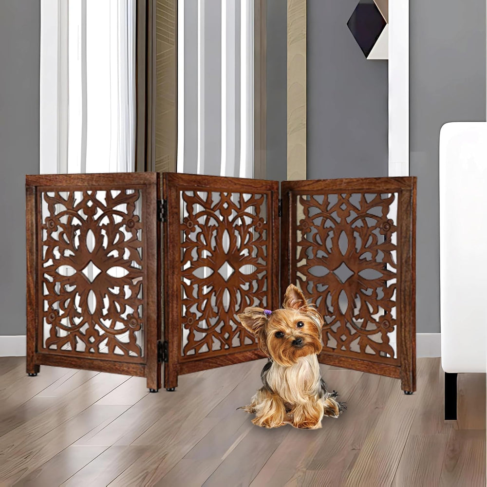 “Lightnpro Wooden Pet Gate – Decorative Carved Foldable Dog Fence, Extra-Wide...