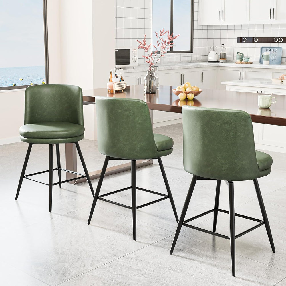 VINGLI 26" H Swivel Barstools Set of 1, PU Faux Leather Upholstered Coun...