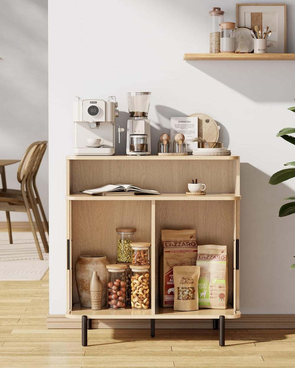 SUNCOZE Buffet Sideboard Cabinet with Big Storage Space, Fluted Coffee Bar Ca...
