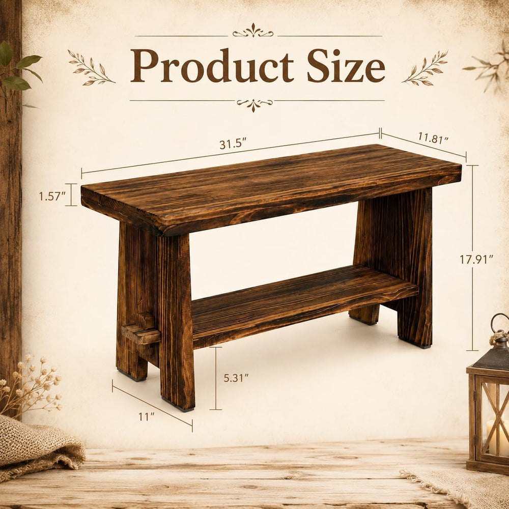 31.5" Solid Wood Entryway Bench, Farmhouse Rustic Storage Bench for Smal...