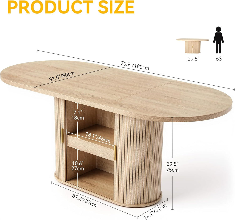 DWVO 70.9" Oval Dining Table for 6-8, Modern T-Shaped Kitchen Table with...