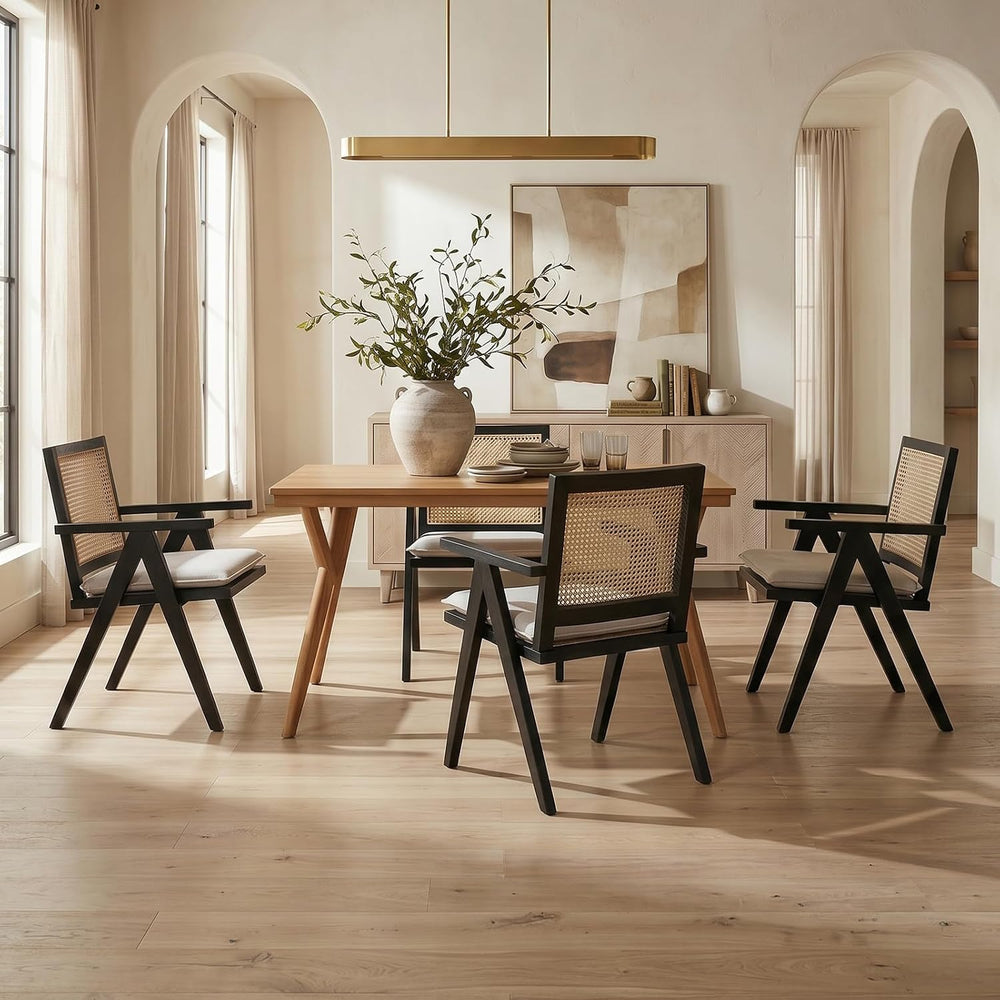 Hyfirm Rattan Dining Chairs Set of 4, Farmhouse Wicker Dining Chairs with Rem...