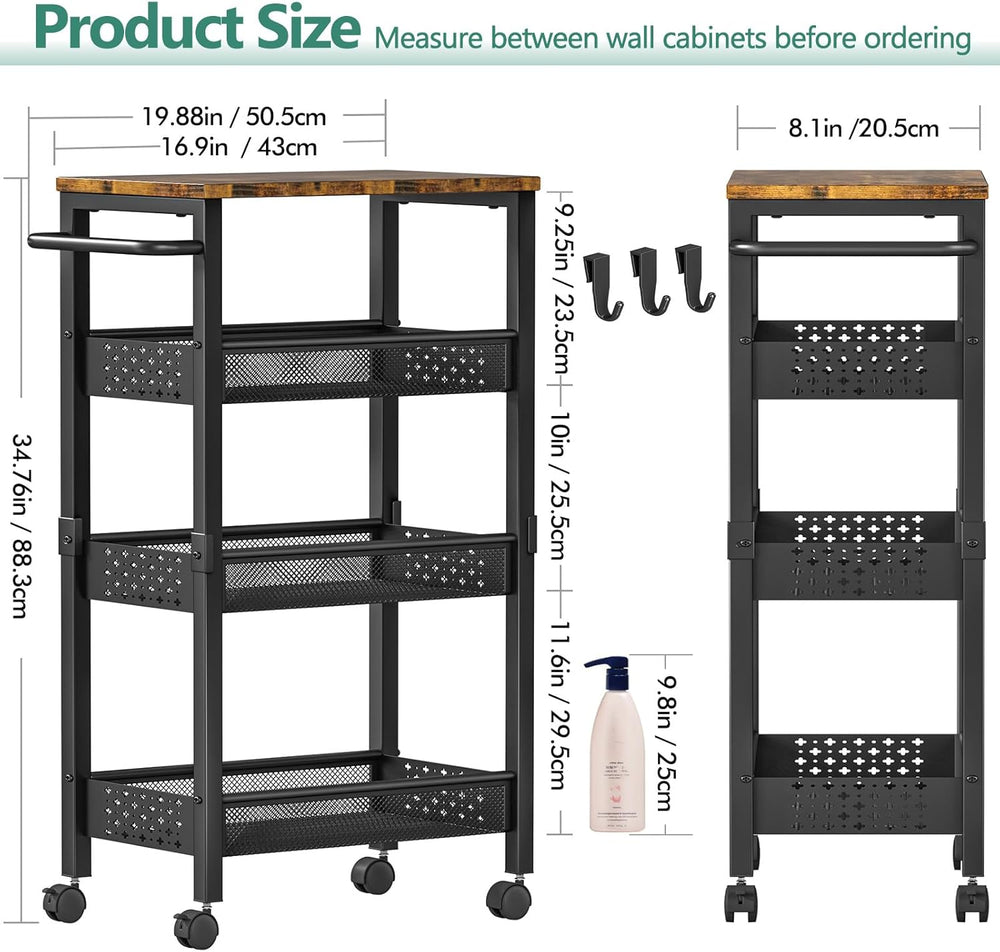 Vivihomety 4-Tier Laundry Utility Rolling Cart with Wheels, Metal | Narrow 8....