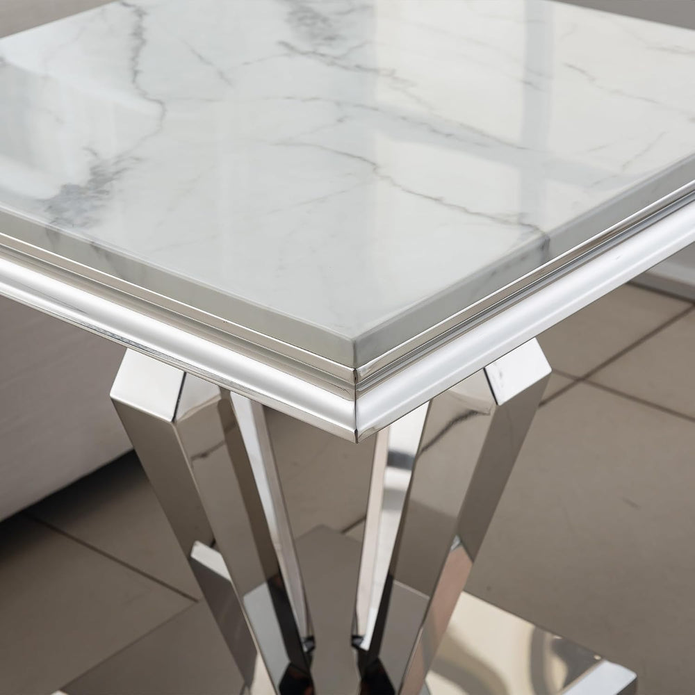 Faux Marble End Table, 23" Square White End Table with Faux Faux Marble ...