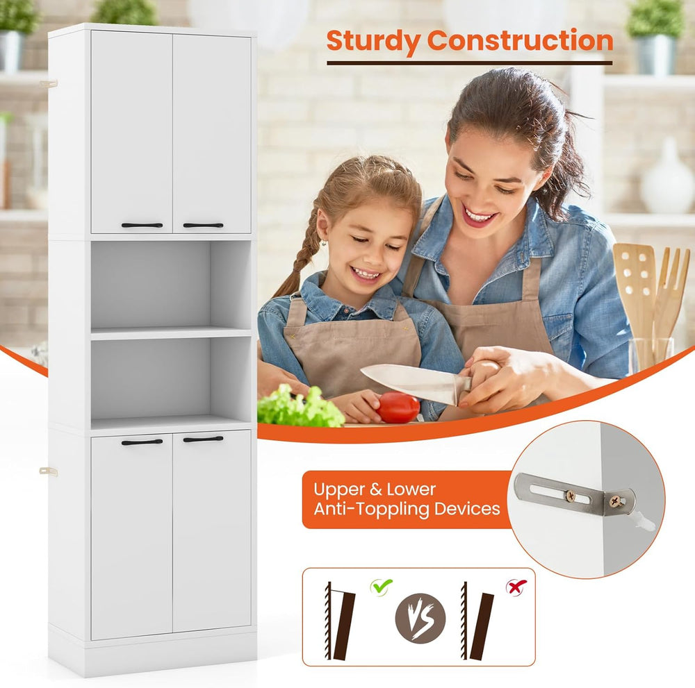 Giantex Kitchen Pantry Cabinet, 75” Tall Freestanding Cupboard with Doors &am...