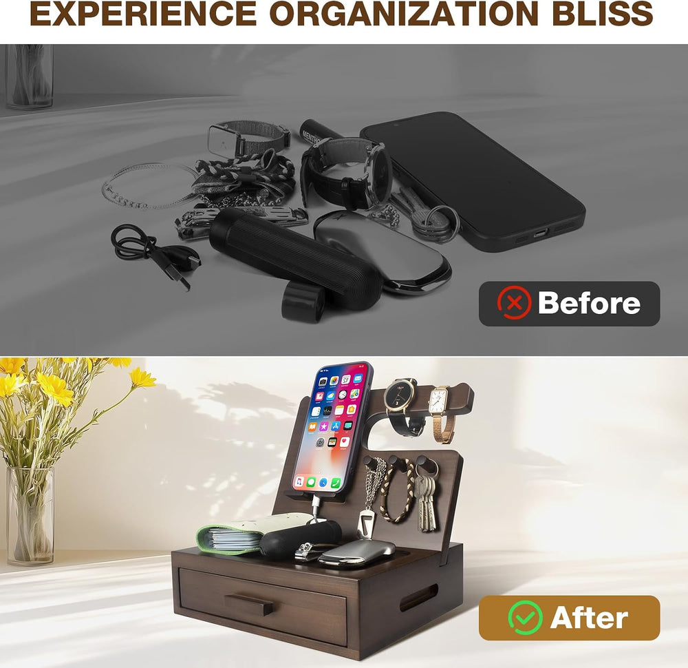 Solid Wood Nightstand Organizer, Docking Station, Gifts for Men, Made of Ceda...