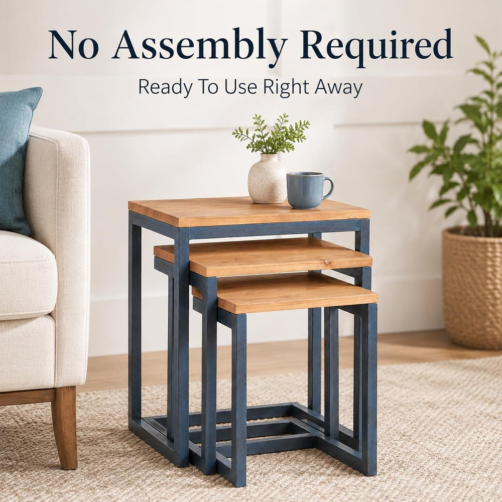 Nesting Table Set of 3, Firwood Tops and Iron Frames | Firwood tops and iron ...