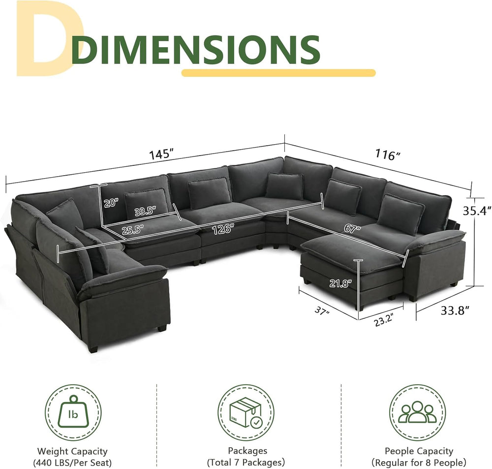 Oversized Modular Sectional Sofa Set, Convertible Deep Seat Cloud Couch with ...