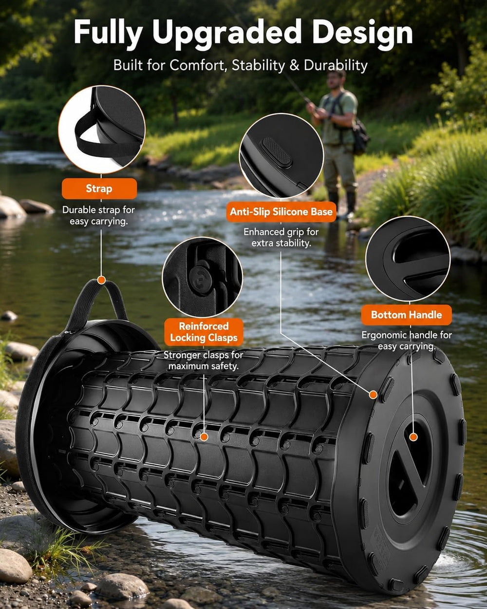 Portable Collapsible Stool with Lock for Camping, Fishing Black