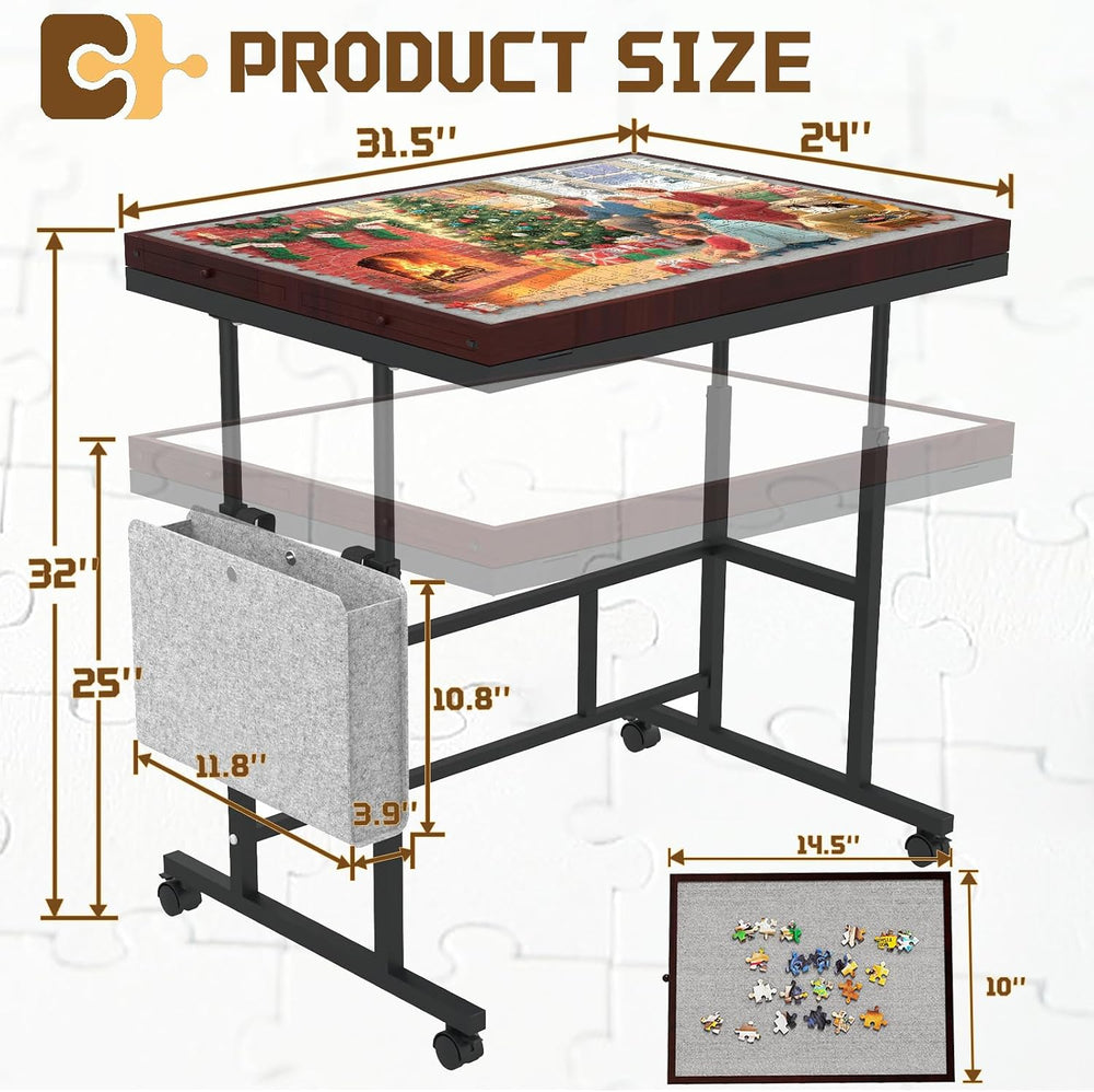 1500 Pcs Puzzle Table with Storage Pocket, Adjustable Height & Angles