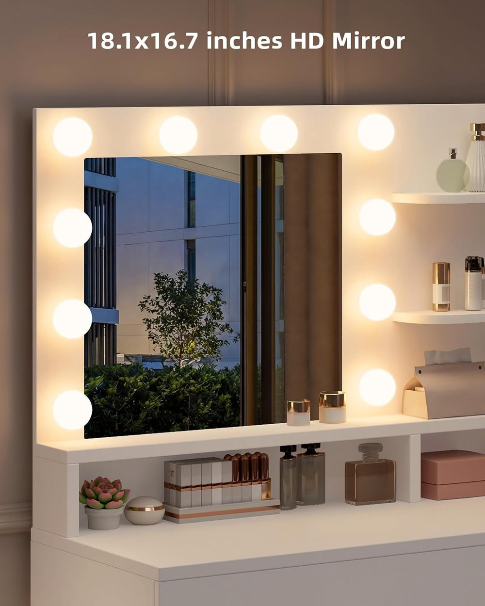 LIVELYGLOW White Makeup Vanity Desk with Charging Station & 4 Drawers | 1...