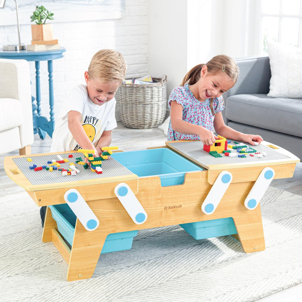 KidKraft Building Bricks Play N Store Wooden Table with 200+ Bricks, 3 Bins
