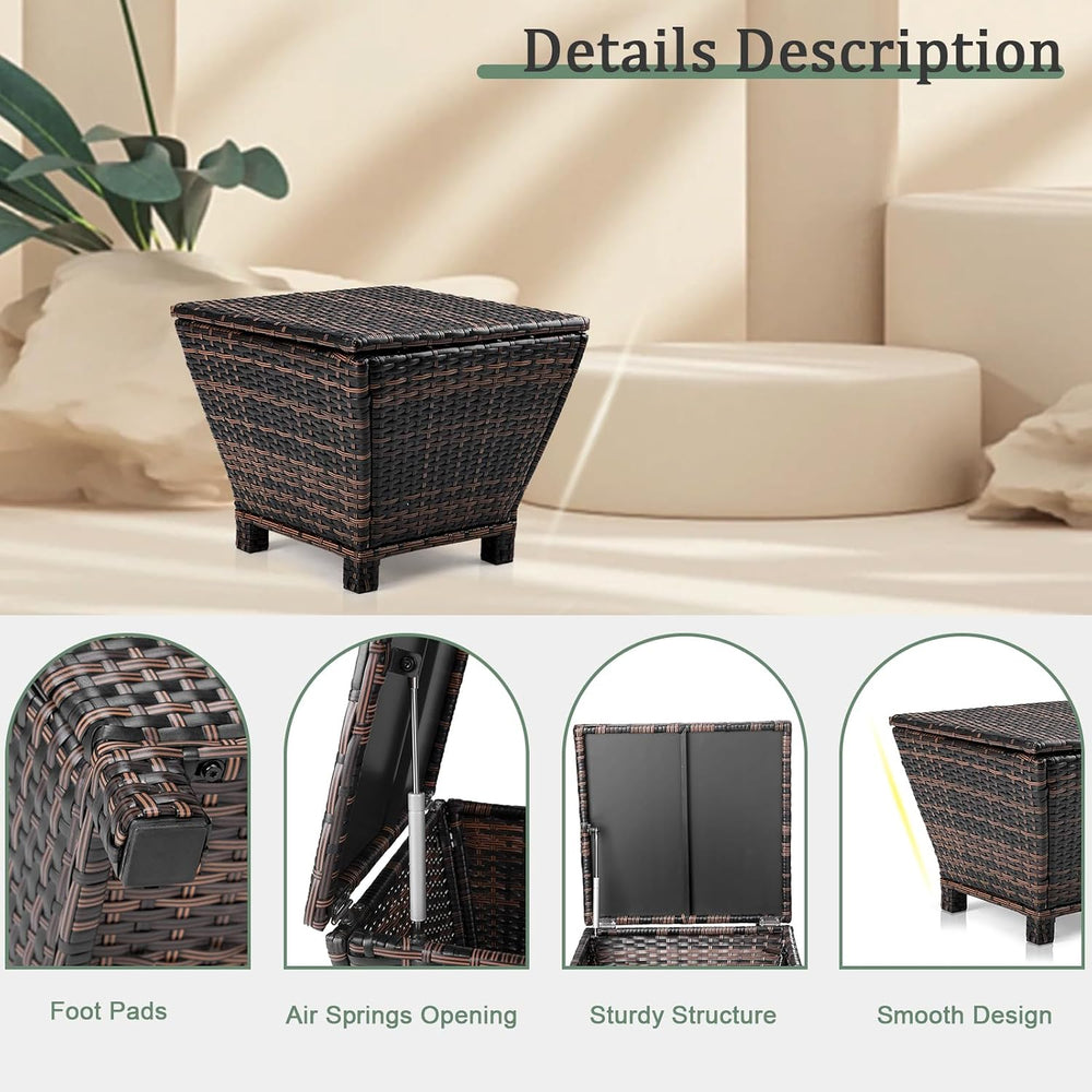 Outvita Brown Rattan 13 Gallon Outdoor Side Storage Table with Lid