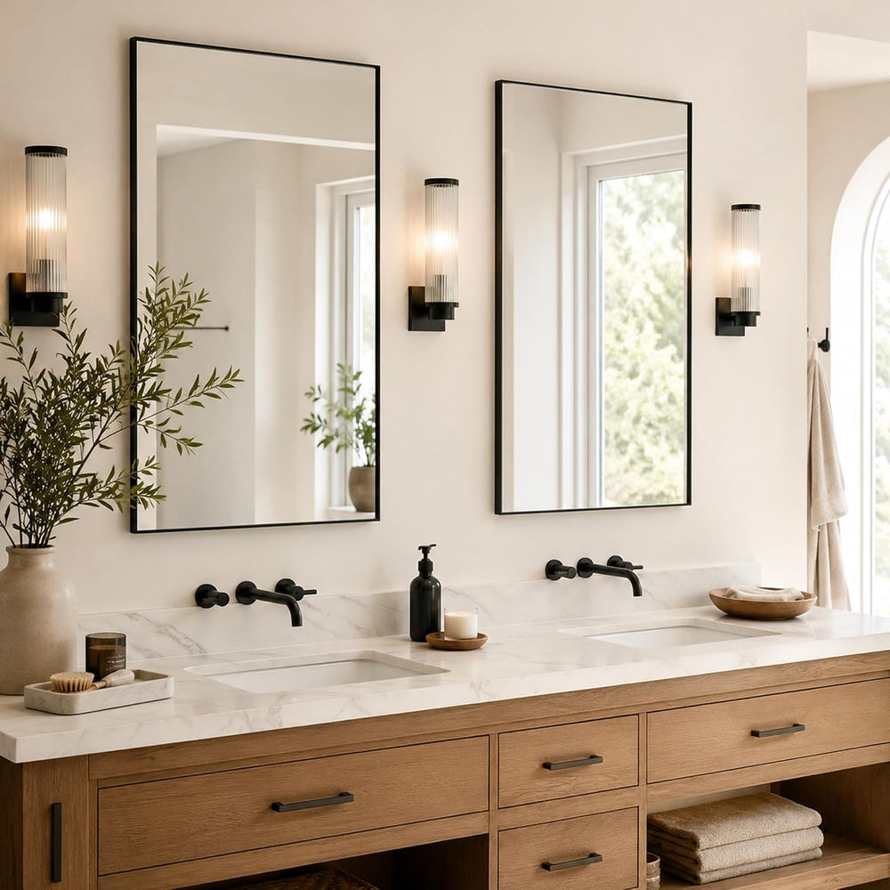 24x36 Inch Matte Black Rectangular Bathroom Vanity Mirror