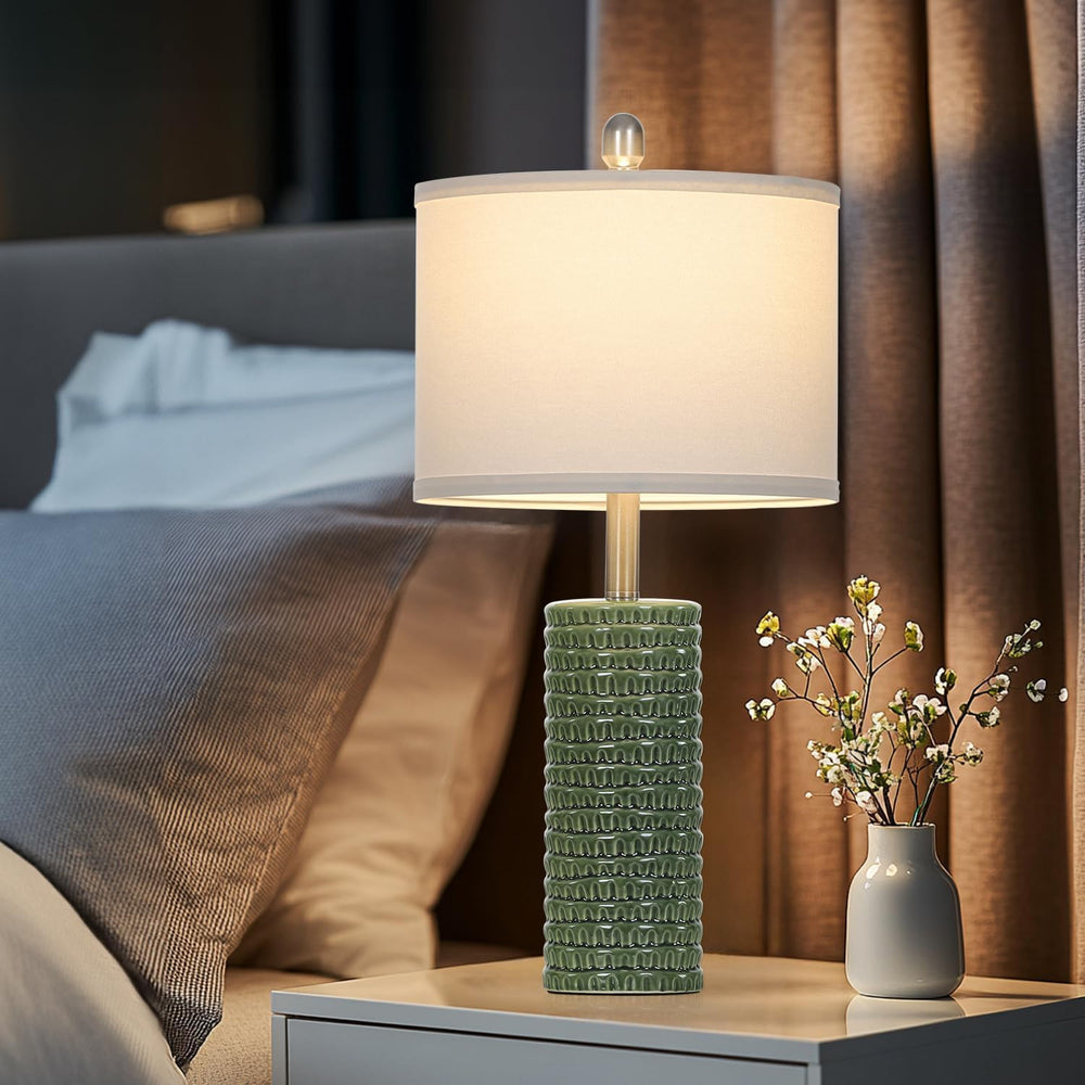 Cinyirong 24.5" Green Ceramic Table Lamps Set of 2, Farmhouse Table Lamp...