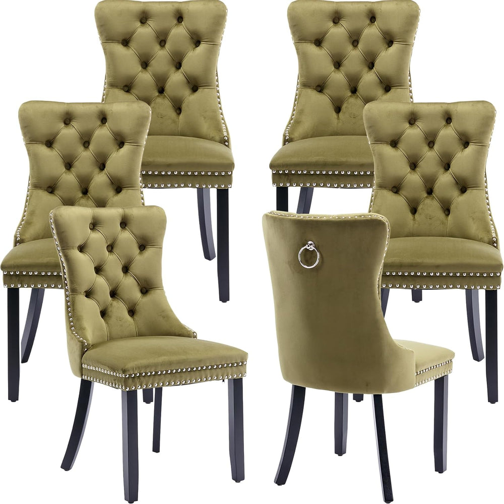OVENTA Modern Tufted Upholstered Dining Chairs Set of 6, Olive Green Velvet D...