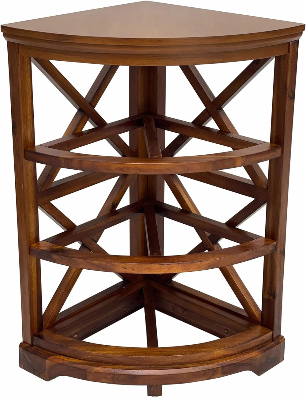 Hampton Meadows 3 Tier X-Side Corner Table Cabinet, Walnut