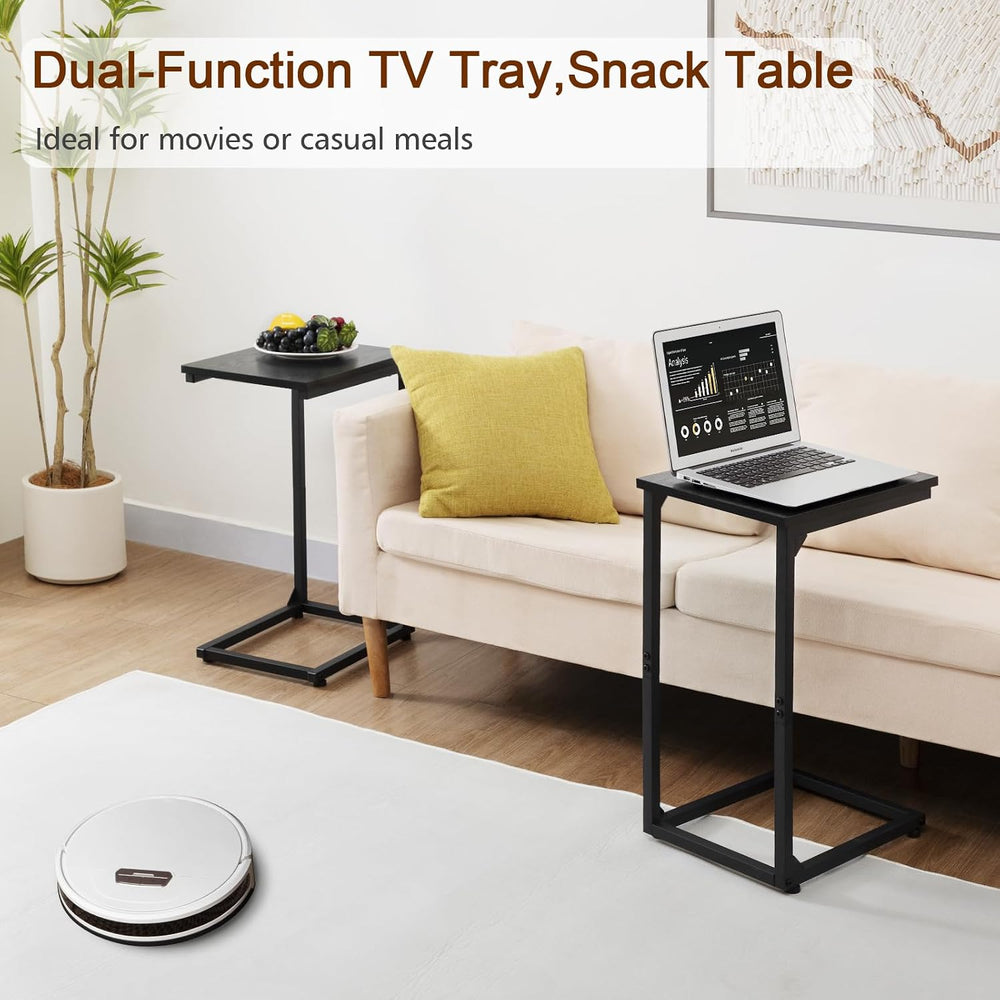 AMHANCIBLE C Shaped End Table Set of 2, Couch Side Table that Slide Under