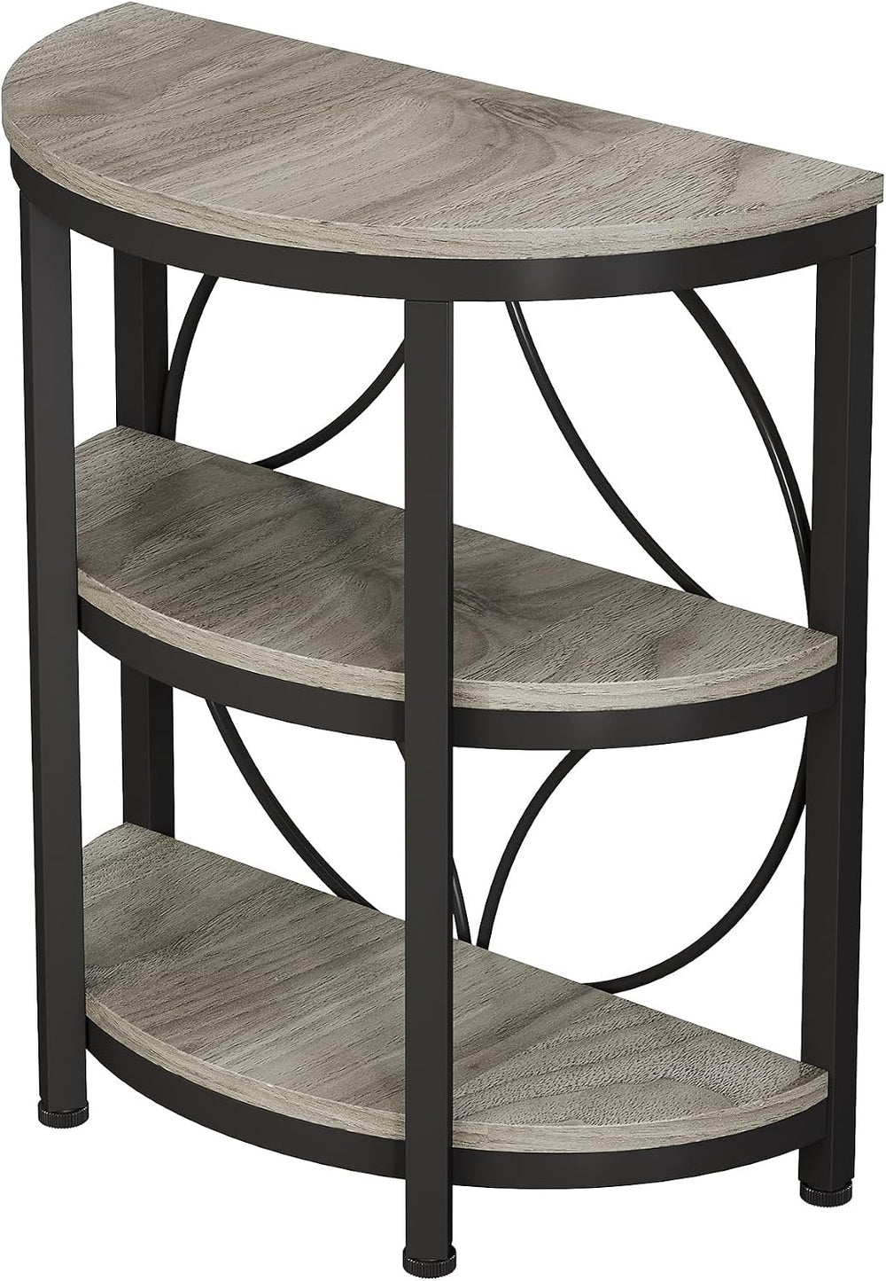 Oigavfd Half-Round End Table, 3-Tier Narrow Side Table with Metal Frame Indus...