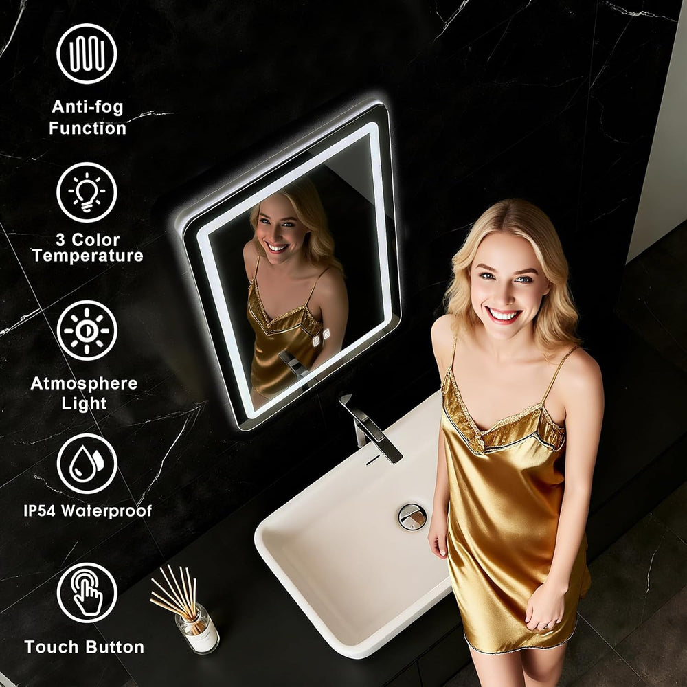 LED Bathroom Mirror, 16 x 24 Inch Anti-Fog Bathroom Mirror with Lights, Stepl...