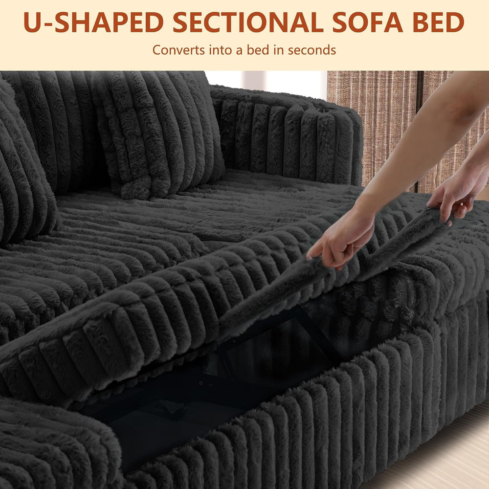 107'' Sectional Sleeper Sofa with Pull Out Bed, Storage Chaise, Adjus...