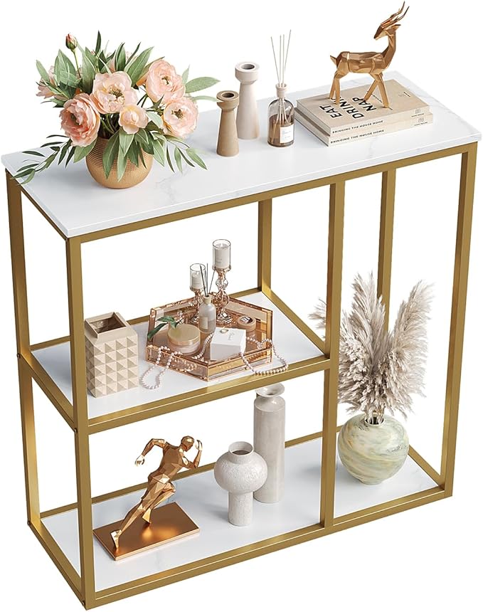 WOHOMO Console Table, Small Entryway Table with Storage Shelves 12'' ...