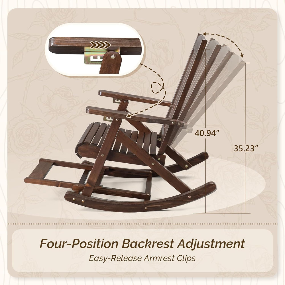 VINGLI Wooden Porch Rocking Chair, Heavy Duty Outdoor Rocking Chair with Retr...