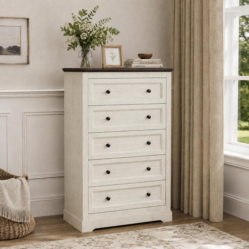LOUVIXA Farmhouse Bedroom Sets of 4, Including 9 Drawer Dresser, 5 Drawer Dre...