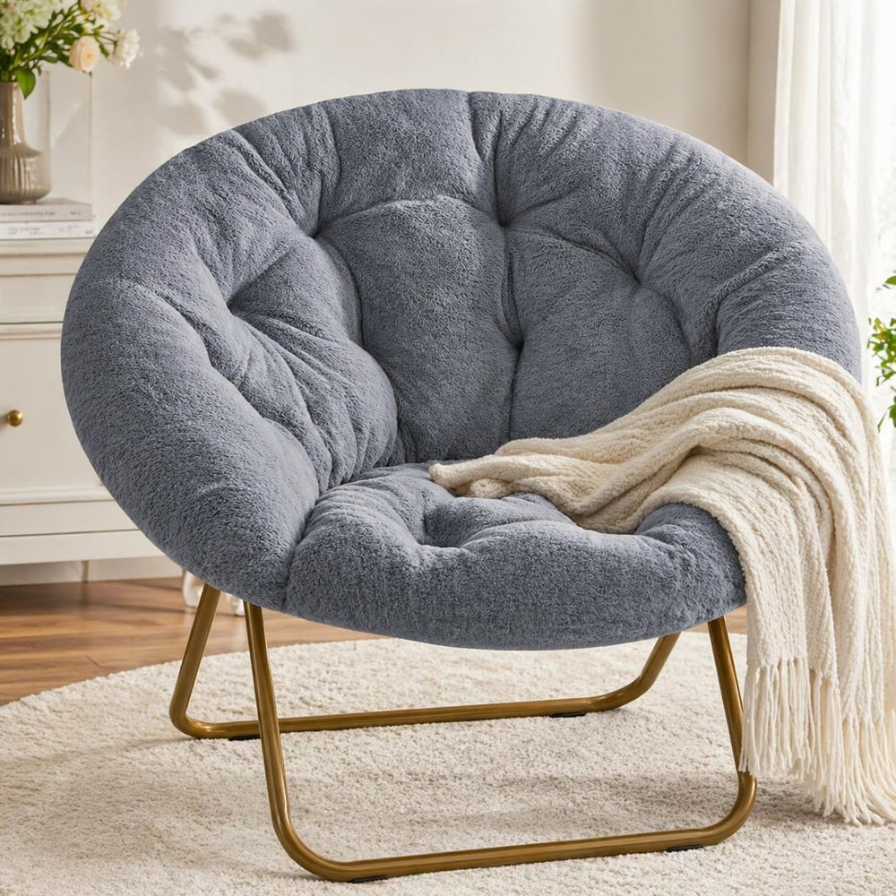 Simple Deluxe Cozy Chair, Faux Fur Saucer Chair for Bedroom, Comfy Foldable M...