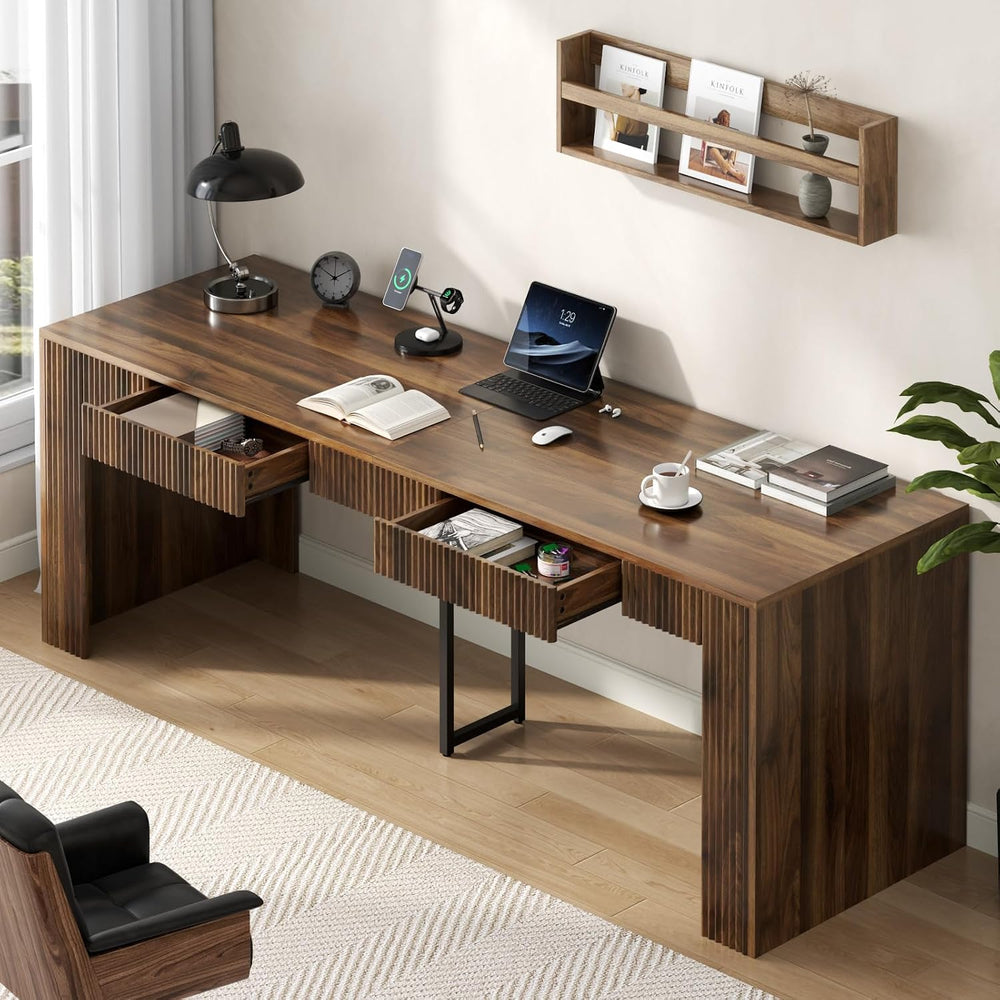Gyfimoie 78.74" Executive Desk, Large Office Desk with 2 Drawer, Farmhou...