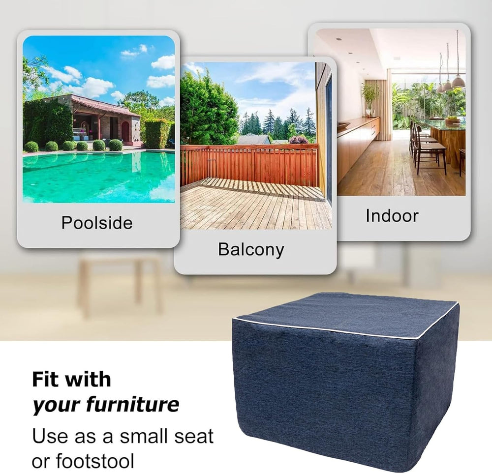 20x14 In Outdoor Square Ottoman – Lightweight Patio Ottoman Footrest with Hig...