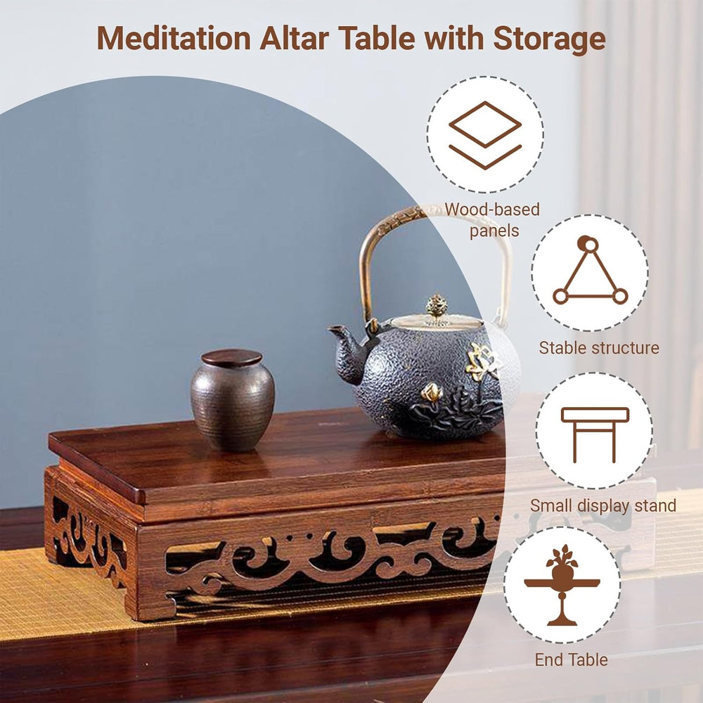 Freestanding Hollow Carving Wooden Shrine Altar Table Personal Shrine Altar T...