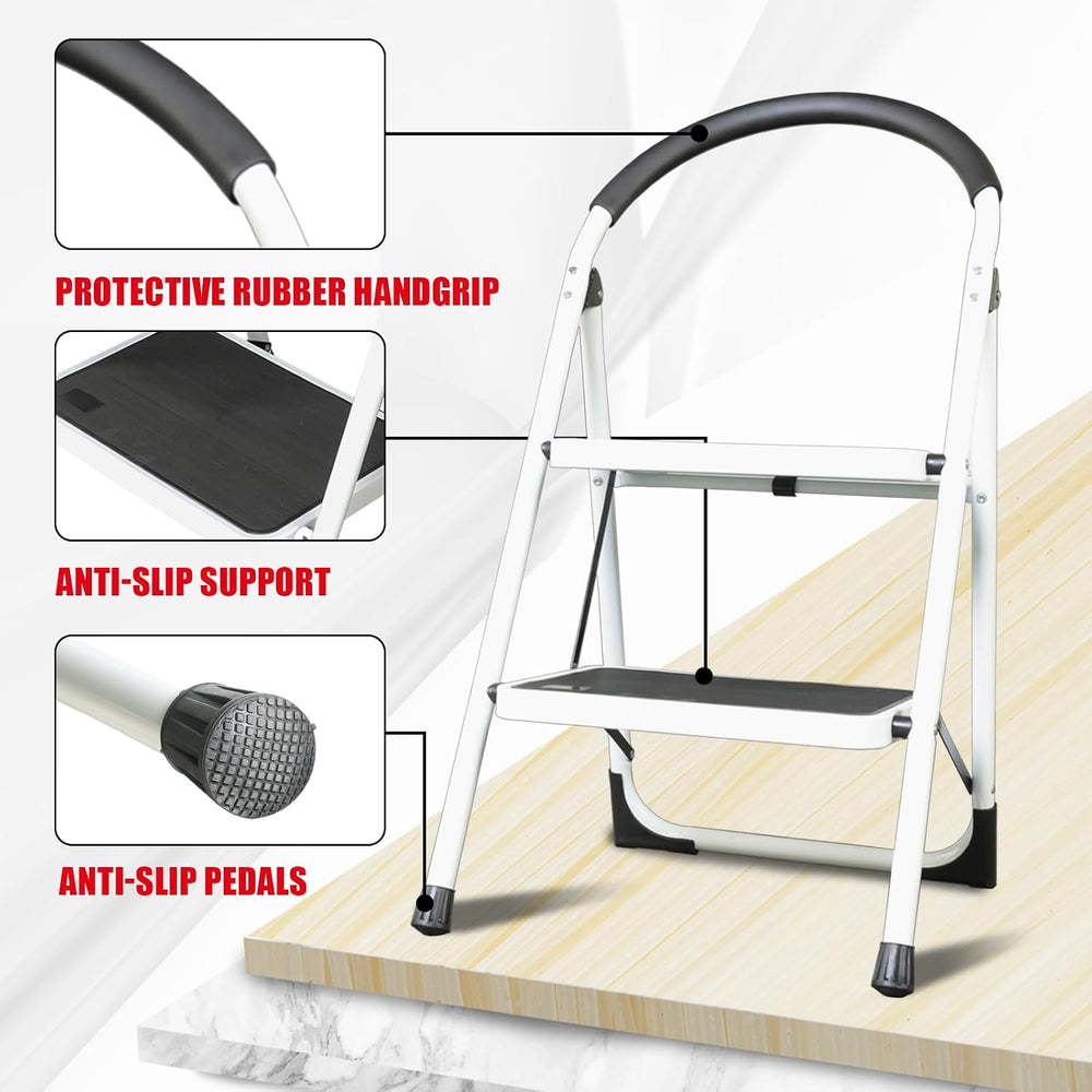 Big RED 2 Step Ladder: Ergonomic Folding Stool with Anti-Slip Pedal, Step Sto...