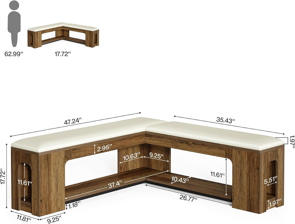 Tribesigns L Shaped Corner Bench, 47.24" Farmhouse Breakfast Nook Bench ...