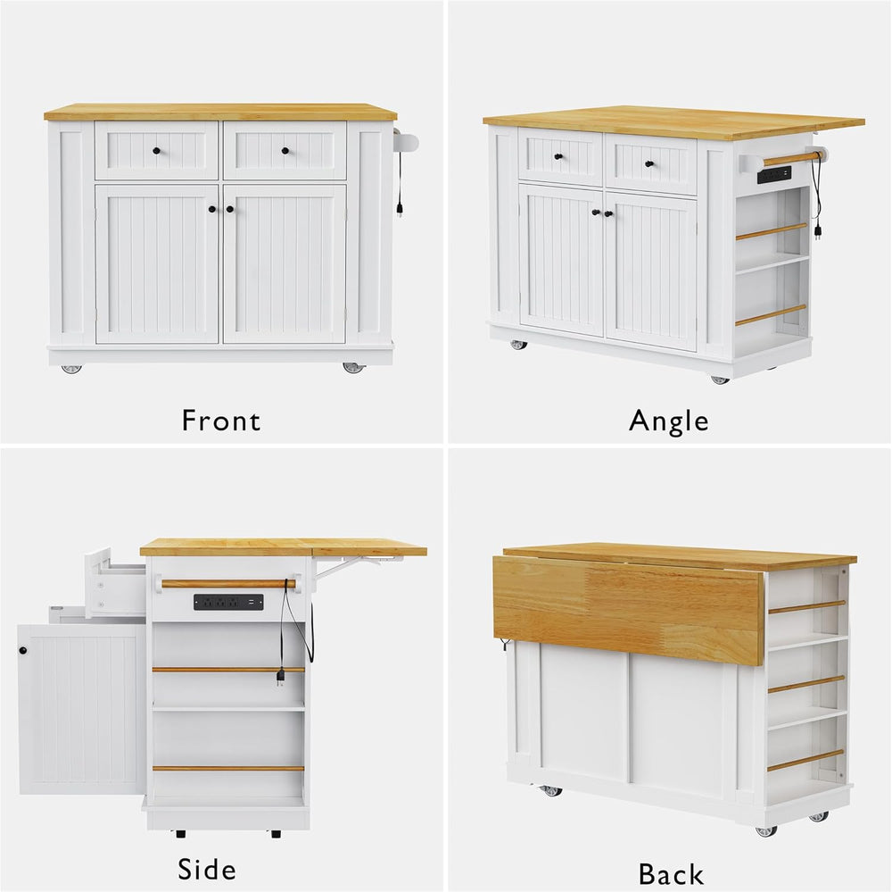 48" Kitchen Island in White with 2 Stools & Power Outlet | Includes ...