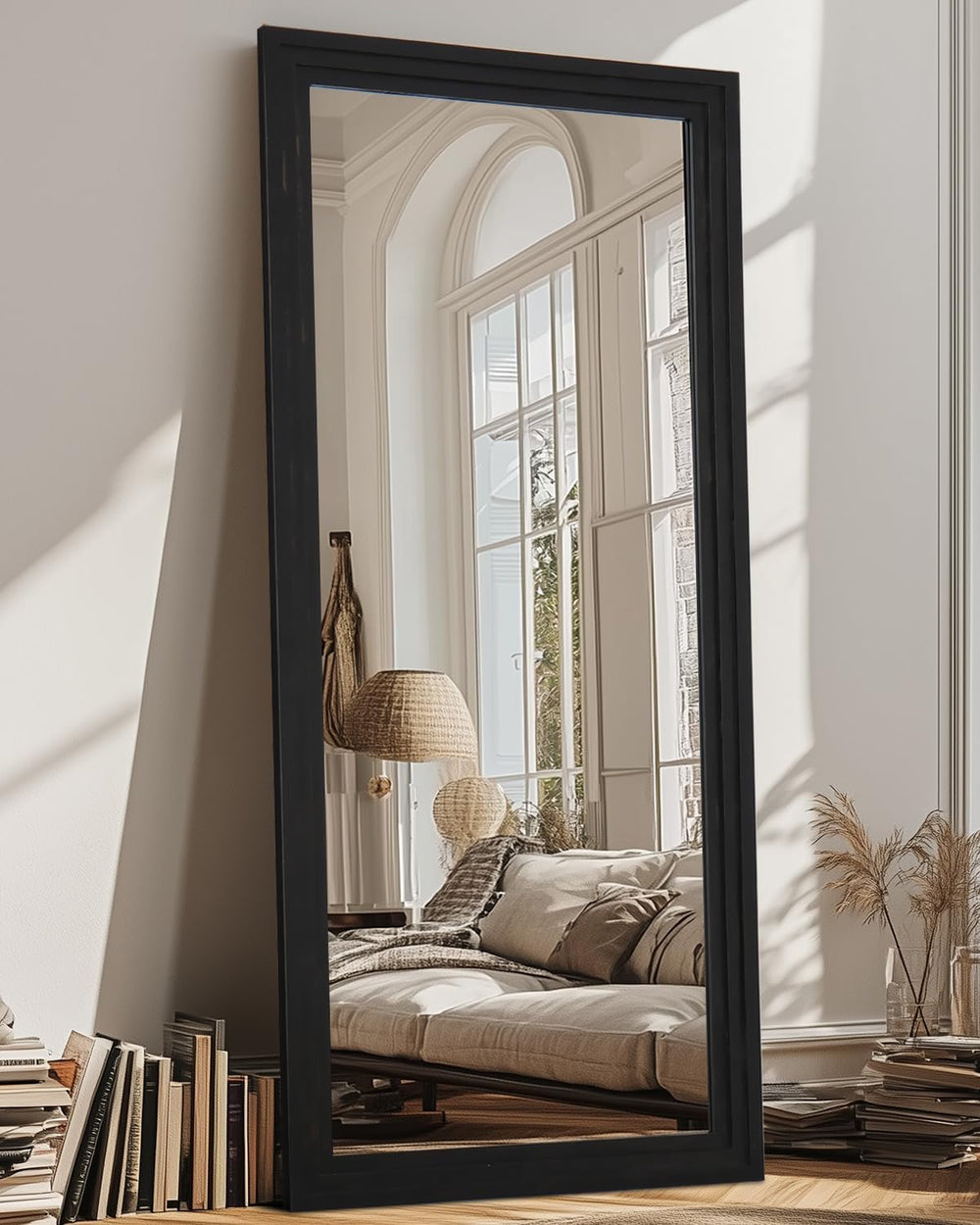Full Length Mirror 71"x32", Rect Solid Wood Frame with Stand
