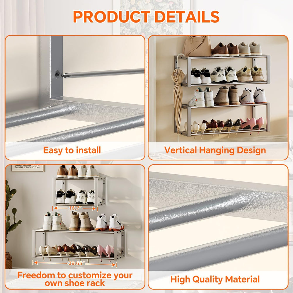 Homeiju Hanging Shoe Organizer,2 Pack Wall Mounted Shoe Rack Holds 12 Pairs,S...