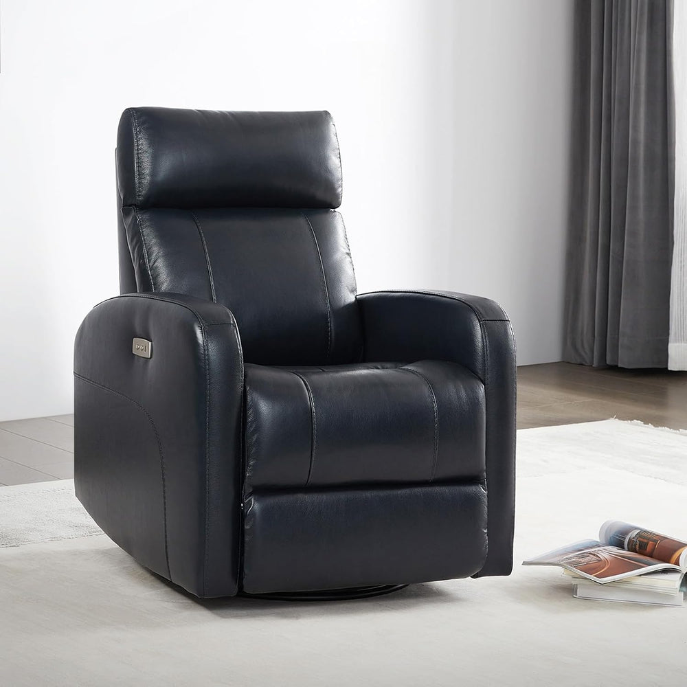 CHITA Genuine Leather Power Recliner Chair for Adults, Swivel Glider, Navy