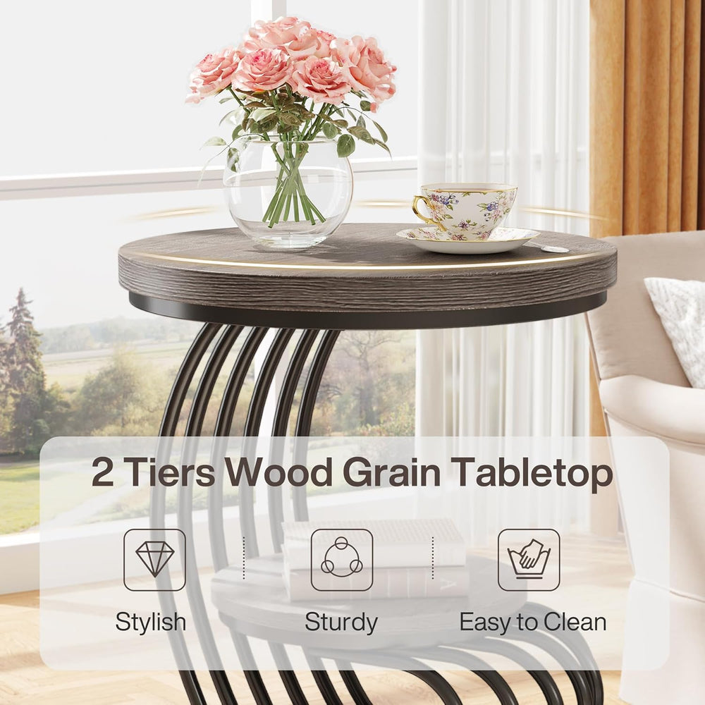 Tribesigns Round End Table: 2 Tiers Wood Side Table Set of 2 with Storage She...