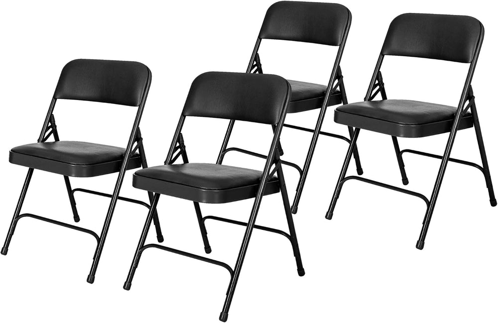 OEF Furnishings OEF1210 Vinyl Cushioned Folding Chairs with Steel Frame, Blac...