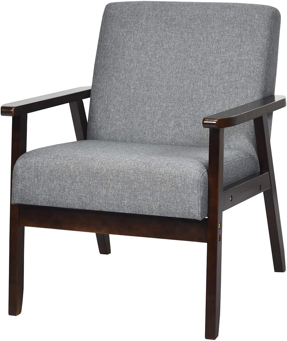 GIANTEX Mid-Century Modern Accent Chair, Retro Fabric Armchair, Solid Hardwoo...