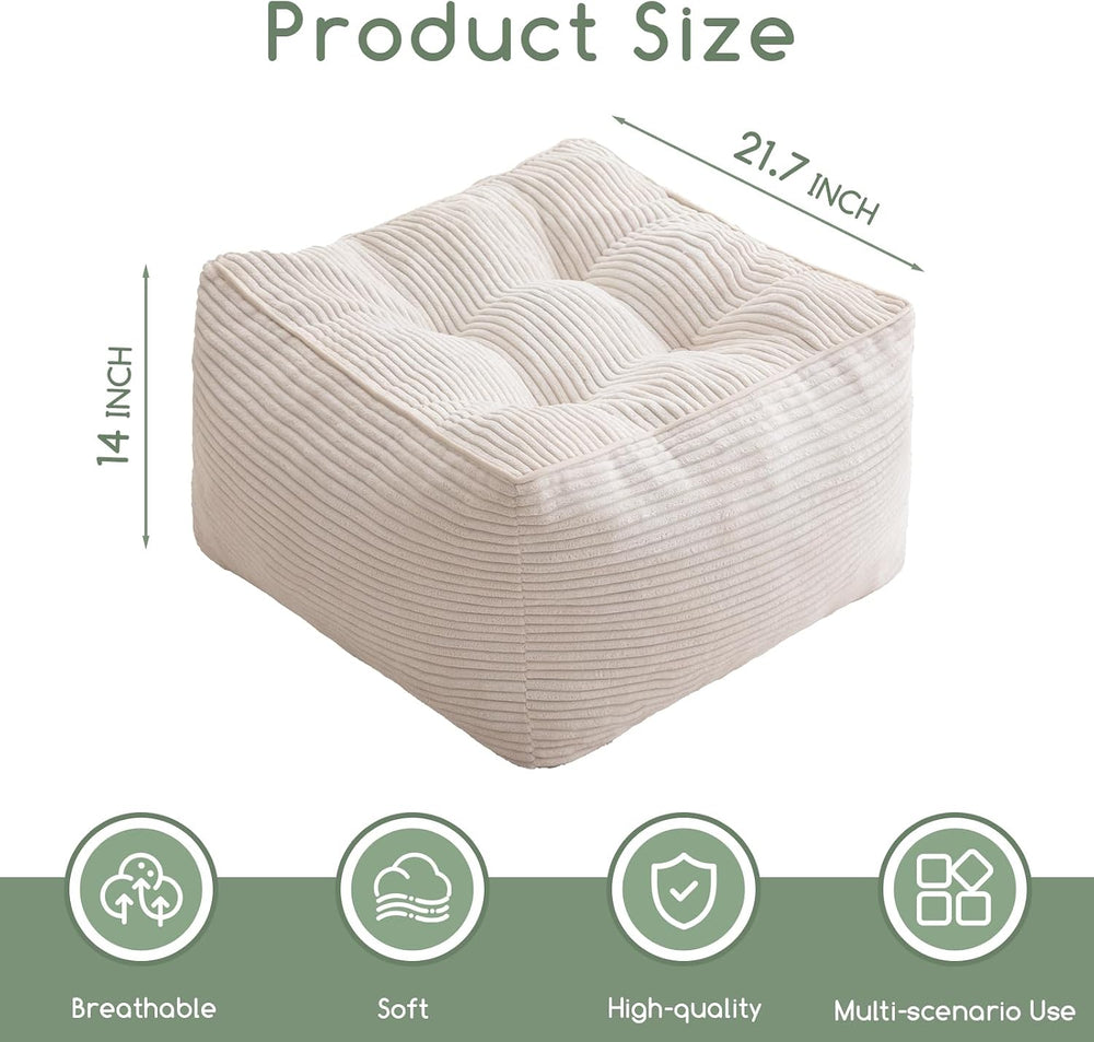 HIGOGOGO Square Stuffed Pouf Ottoman, Corduroy Poufs with Foam Chunk Filling,...