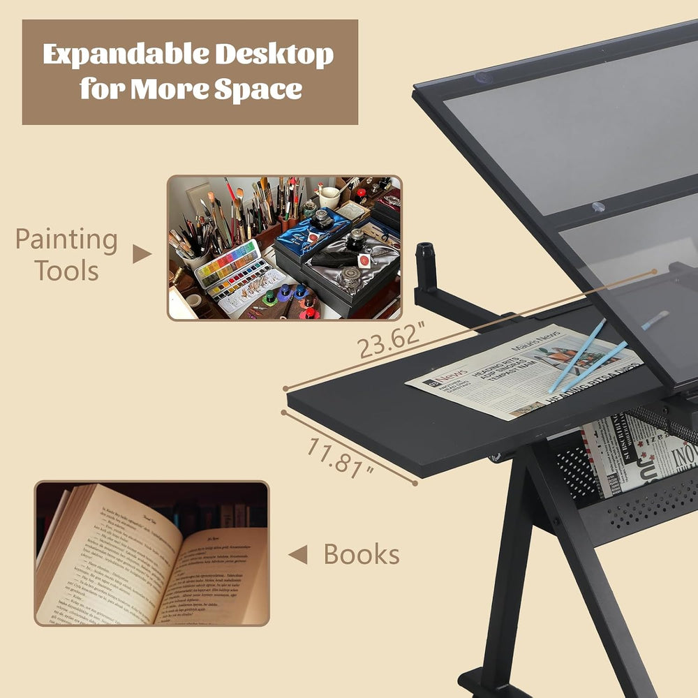 Black Drafting Table Desk w/Stool, Painting Table Art Craft Desk Crafting Tab...