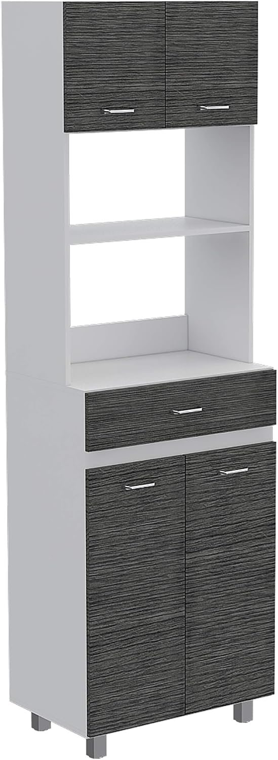 FM FURNITURE Auburn Microwave Pantry with 2 Cabinets, 2 Open Shelves, and Dra...