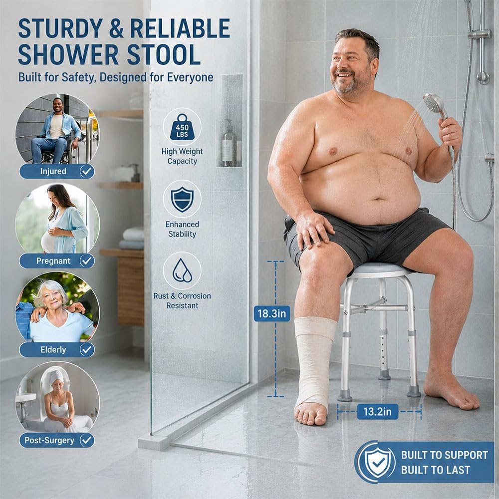 Adjustable Swivel Bath Seat Shower Chair for Inside Shower, Shower Seat for I...