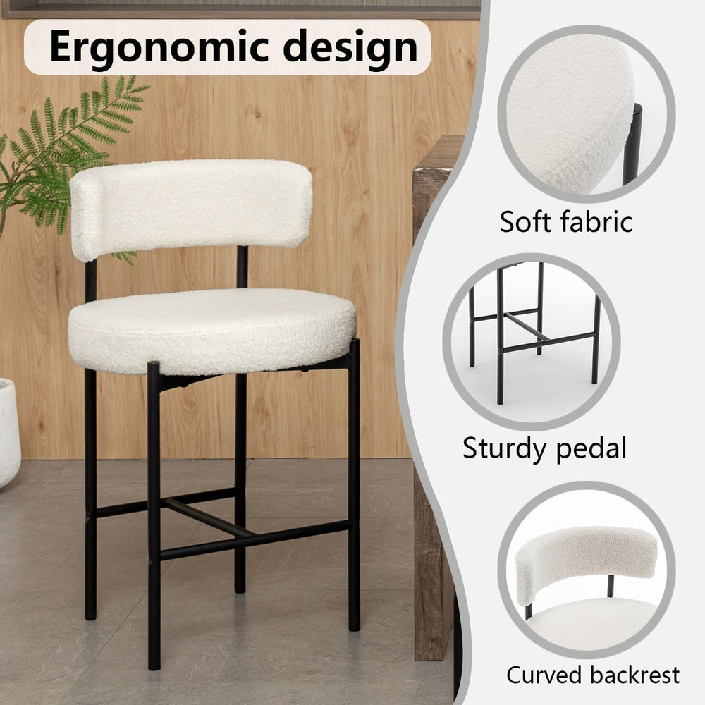 Canxkun Boucle Bar Stools Set of 2, 24" Modern Counter Stools with Backs...
