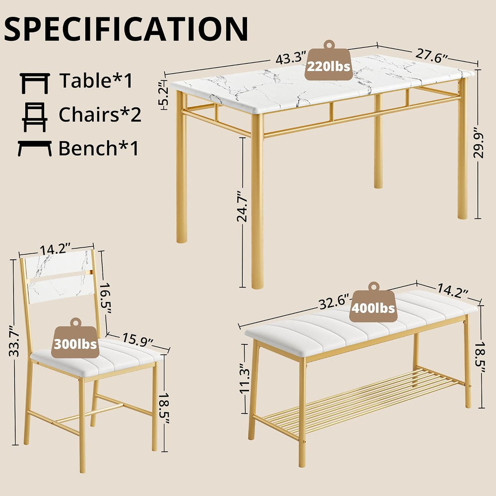 IRONCK Dining Table Set for 4, Kitchen Table and Chairs Set, White & Gold...