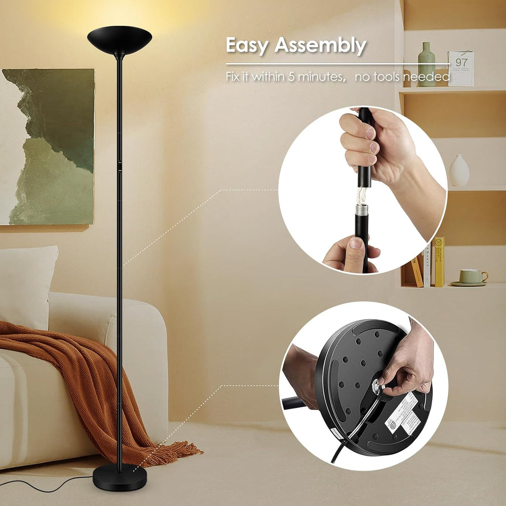Stepless Dimmable Floor Lamp,30W 3000LM Super Bright LED Torchiere Floor Lamp...