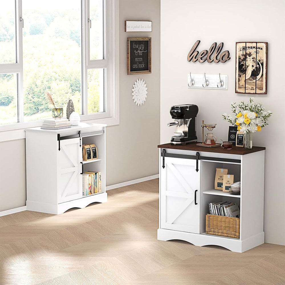HOMFAMILIA 31.5" H Farmhouse Coffee Bar Cabinet w/Storage, White Kitchen...